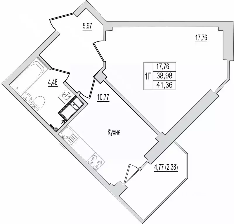 1-к кв. Псковская область, Псков Линейная ул., 87 (41.36 м) - Фото 1
