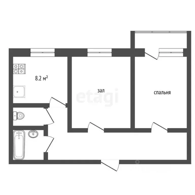 2-к кв. Татарстан, Набережные Челны 45-й комплекс, 14 (50.5 м) - Фото 1