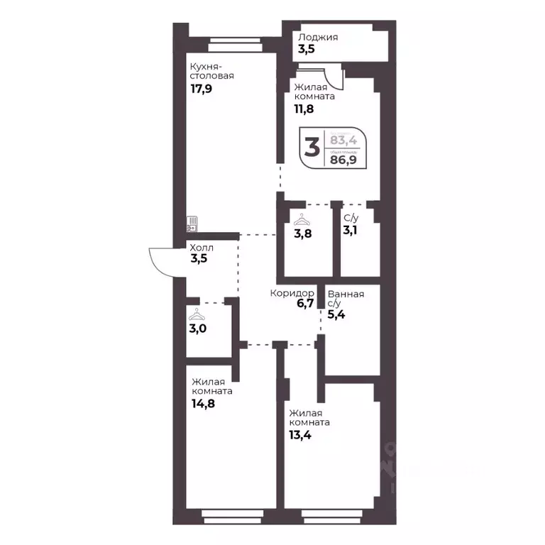 3-к кв. Челябинская область, Сосновский муниципальный округ, пос. ... - Фото 0