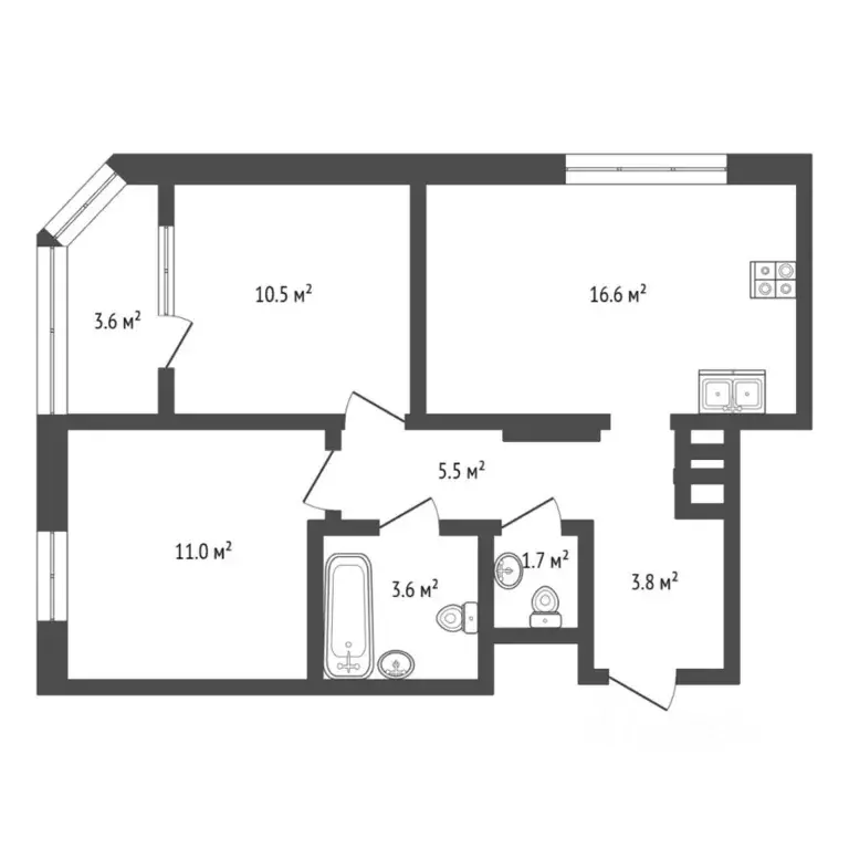 2-к кв. Тюменская область, Тюмень ул. Эльвиры Федоровой, 1к1 (56.5 м) - Фото 2