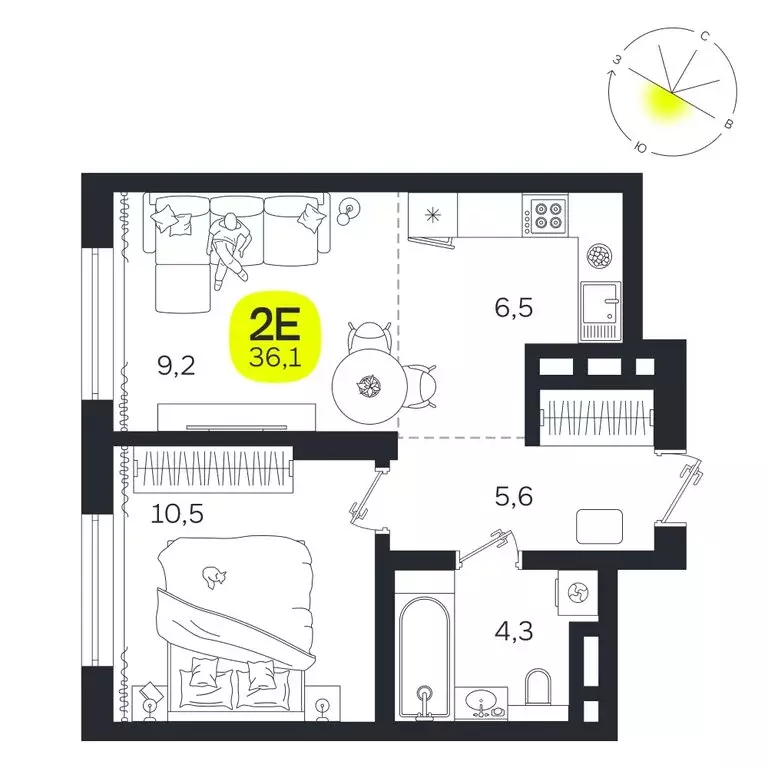2-комнатная квартира: Екатеринбург, улица Титова, 19Б (36.1 м) - Фото 0
