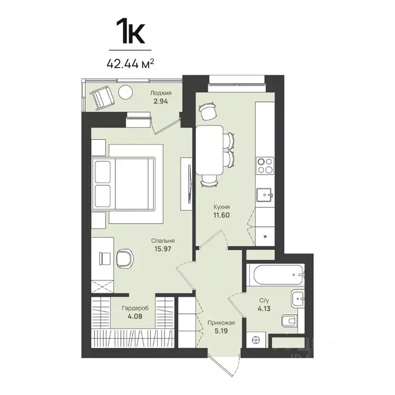 1-к кв. Пермский край, Пермь Уинская ул., 54 (42.44 м) - Фото 1