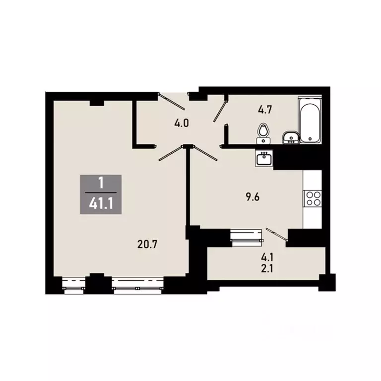 1-к кв. Омская область, Омск Гармония жилой комплекс (38.7 м) - Фото 1