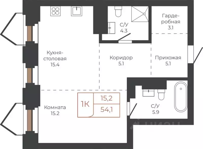 1-к кв. Алтайский край, Барнаул пл. Баварина, 8к2 (55.8 м) - Фото 1