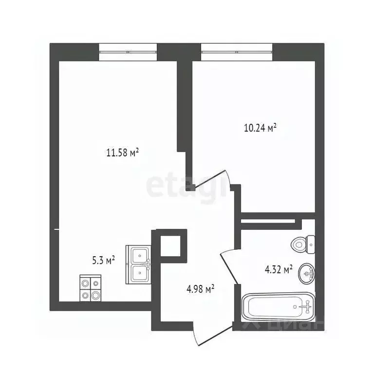 1-к кв. Тюменская область, Тюмень Харьковская ул., 74 (36.4 м) - Фото 2