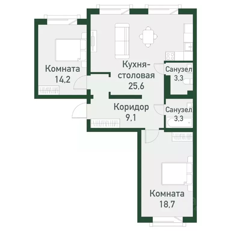 2-к кв. Челябинская область, Челябинский городской округ, пос. ... - Фото 0