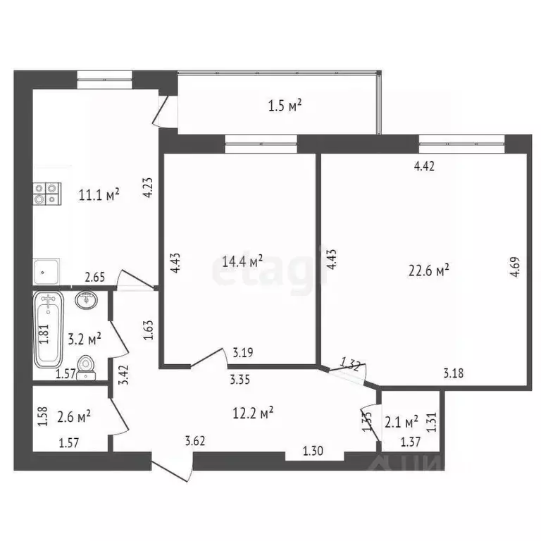 2-к кв. Ростовская область, Таганрог ул. Чехова, 365-1 (67.8 м) - Фото 1
