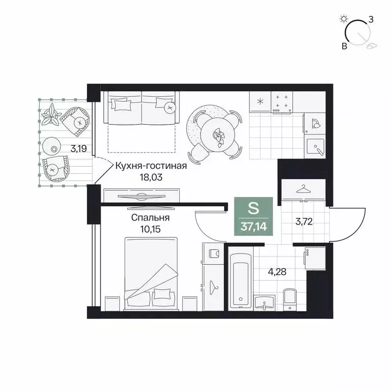 2-комнатная квартира: Волгоград, Центральный район (37.14 м) - Фото 1