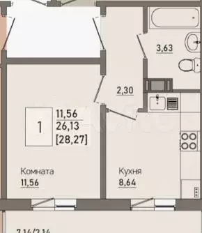 1-к. квартира, 28 м, 9/10 эт. - Фото 0
