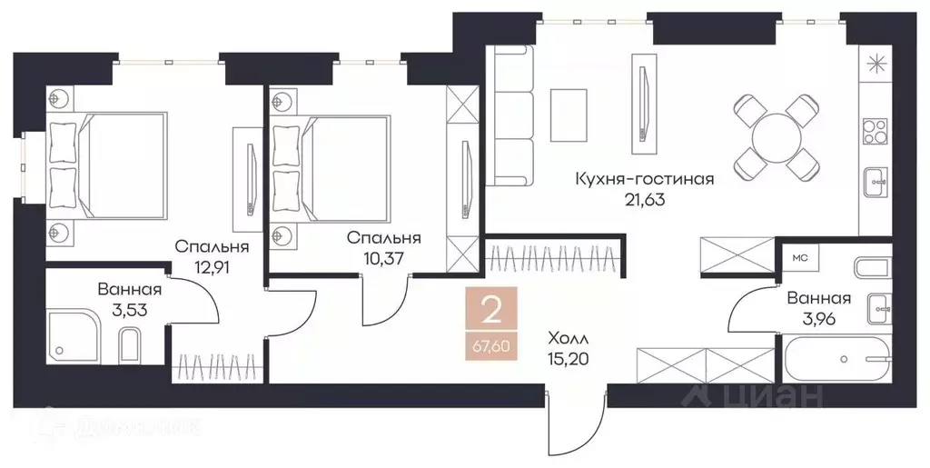2-к кв. Рязанская область, Рязанский район, Полянское с/пос, с. Поляны ... - Фото 0