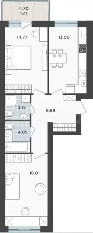 2-к. квартира, 62,4 м, 2/9 эт. - Фото 1