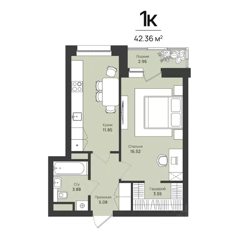 1-к кв. Пермский край, Пермь Уинская ул., 54 (42.36 м) - Фото 1