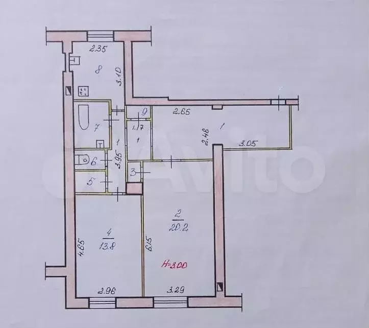 2-к. квартира, 64,5 м, 5/5 эт. - Фото 0