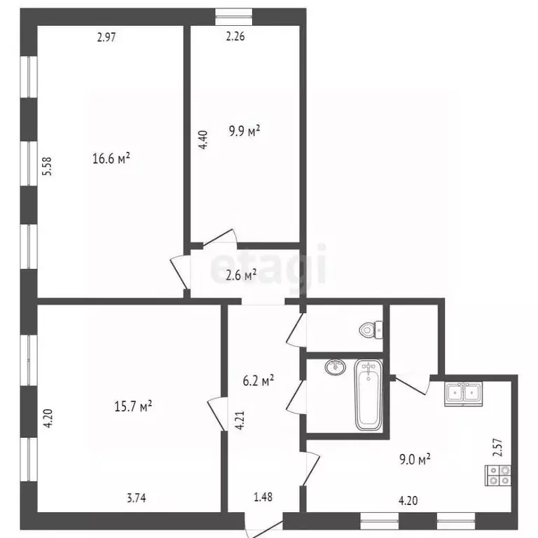3-к кв. Вологодская область, Вологда Советский просп., 56 (65.4 м) - Фото 2