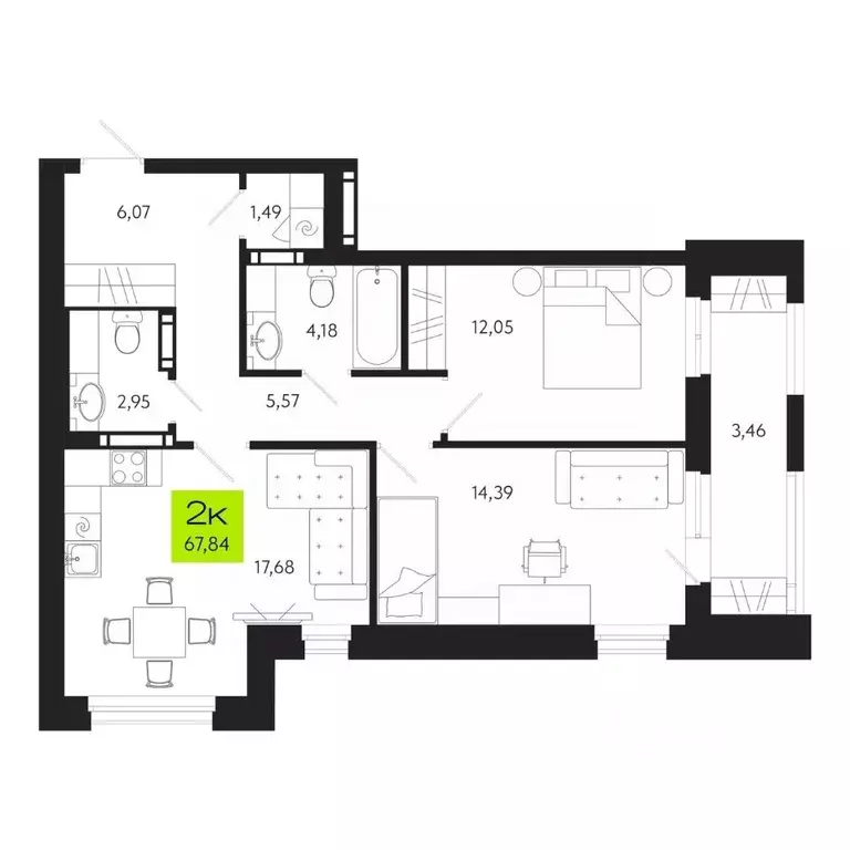2-к кв. Томская область, Томск Уютный жилой квартал, ул. Маяковского, ... - Фото 1