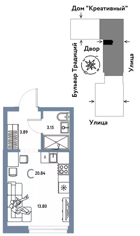 Квартира-студия: Тюмень, улица Андрея Кореневского, 5к1 (20.84 м) - Фото 0