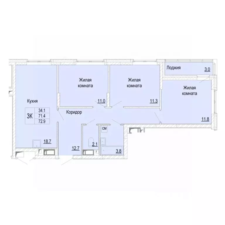 3-к кв. Нижегородская область, Нижний Новгород Кузнечиха Город жилой ... - Фото 1