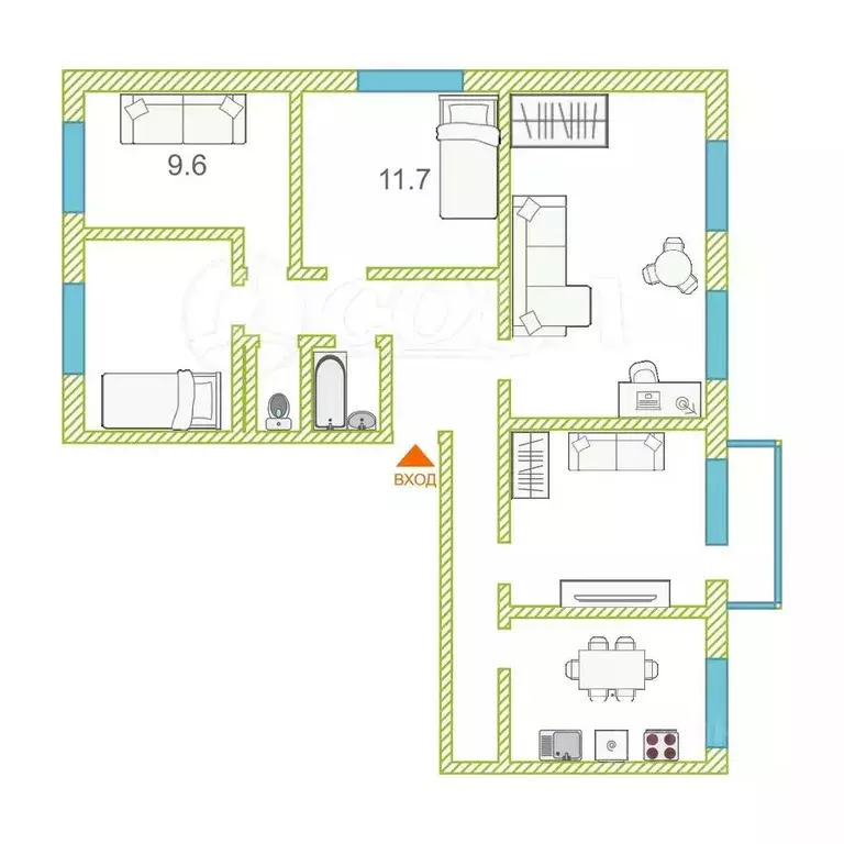 Комната Тюменская область, Тюмень ул. Пермякова, 41 (11.7 м) - Фото 1