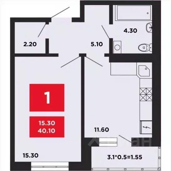 1-к кв. Краснодарский край, Краснодар ул. Им. Мурата Ахеджака, 12к4 ... - Фото 0