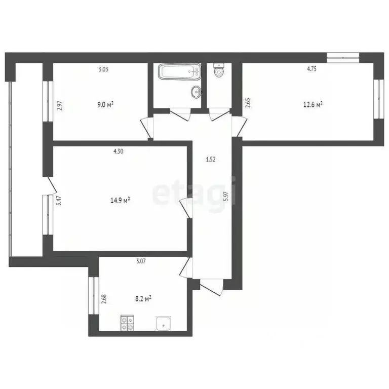 3-к кв. Тюменская область, Тюмень ул. Максима Горького, 23 (59.6 м) - Фото 2