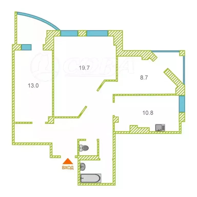 3-комнатная квартира: Тюмень, улица Станислава Карнацевича, 5 (74.5 м) - Фото 2