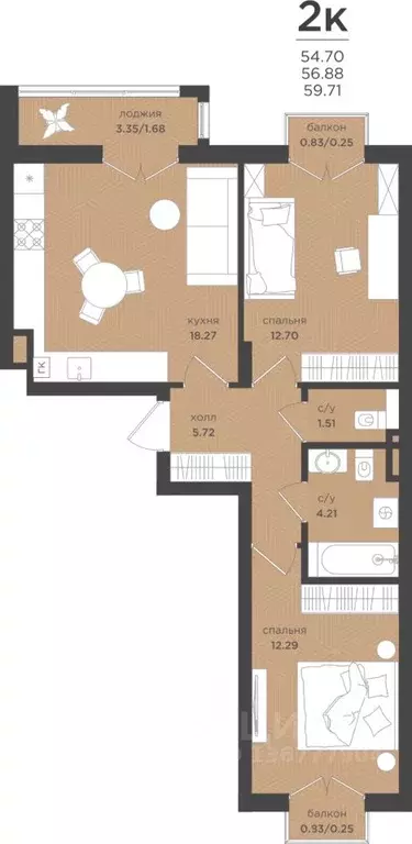 2-к кв. Калининградская область, Зеленоградск Вишневый квартал жилой ... - Фото 1