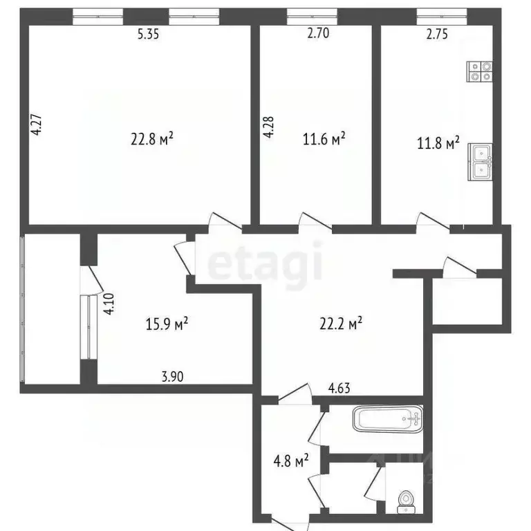 4-к кв. Вологодская область, Вологда Советский просп., 131Б (96.0 м) - Фото 2