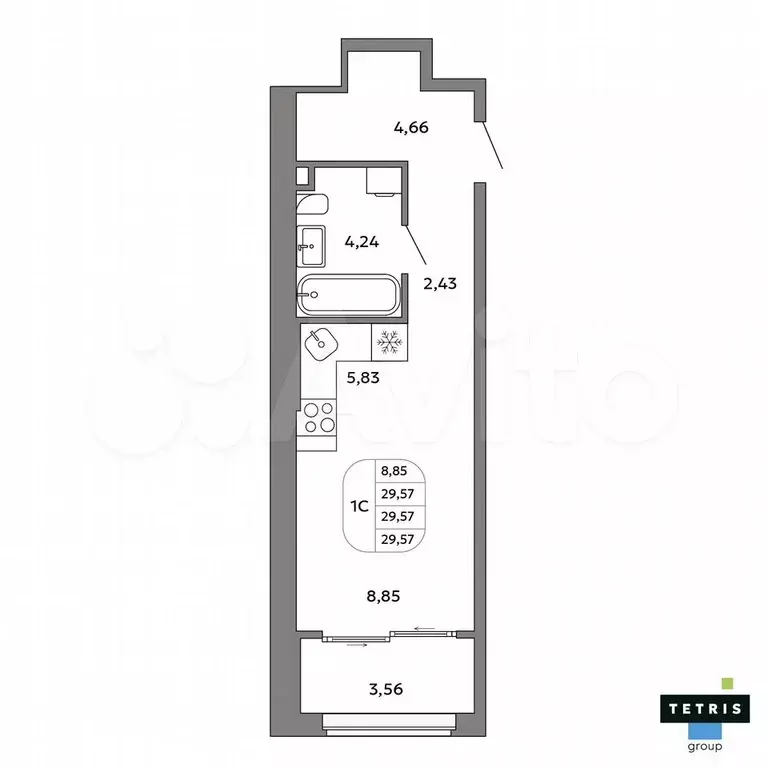 Квартира-студия, 29,6 м, 8/32 эт. - Фото 0