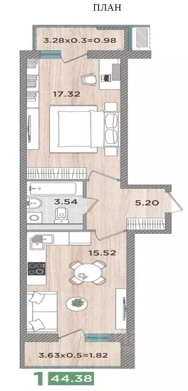 1-к кв. Краснодарский край, Темрюк Дальняя ул., 30/1 (44.38 м) - Фото 2