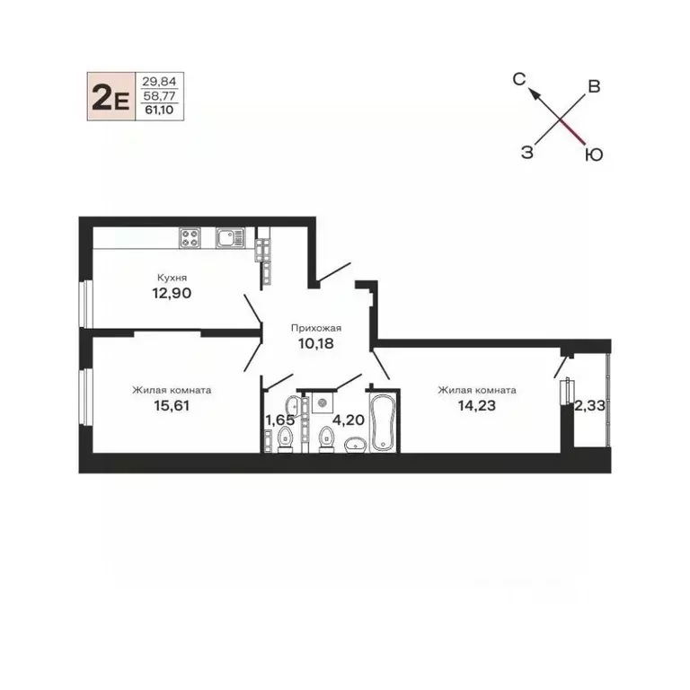 2-к кв. Свердловская область, Екатеринбург ул. Очеретина, 16 (61.1 м) - Фото 1