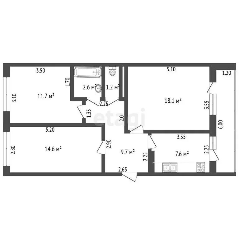 3-комнатная квартира: Нарткала, Красная улица, 251 (65.5 м) - Фото 1
