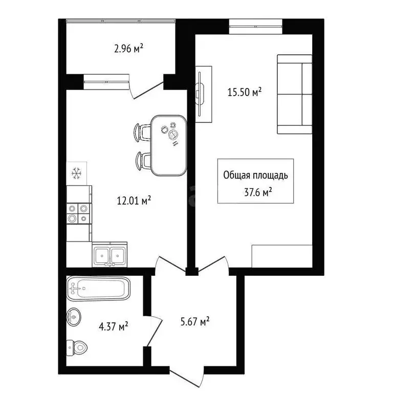 1-комнатная квартира: Новосибирск, 1-я Шоссейная улица, 56 (37.6 м) - Фото 1