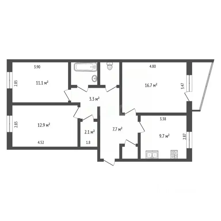 3-к кв. Ямало-Ненецкий АО, Новый Уренгой Юбилейный мкр, 3/5 (67.1 м) - Фото 2