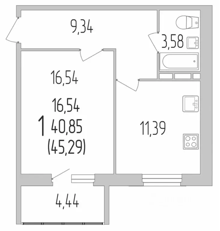 1-к кв. Белгородская область, Белгород ул. Лермонтова, 29А (45.1 м) - Фото 1
