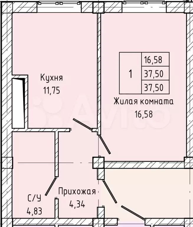 1-к. квартира, 37,5 м, 4/7 эт. - Фото 1