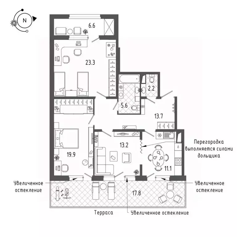 3-к кв. санкт-петербург белоостровская ул, 28 (98.0 м) - Фото 0