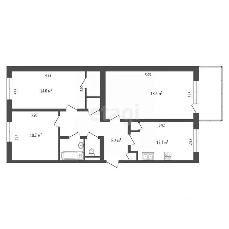 3-к кв. Ямало-Ненецкий АО, Новый Уренгой Советский мкр, 3/2 (70.4 м) - Фото 2
