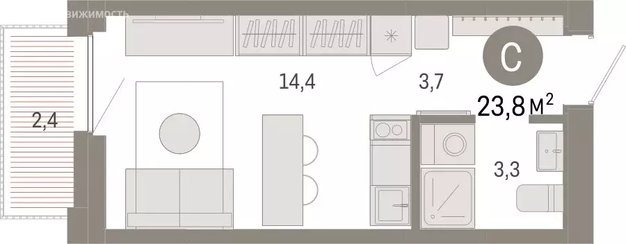 Квартира-студия: Тюмень, Мысовская улица, 26к2 (23.8 м) - Фото 1