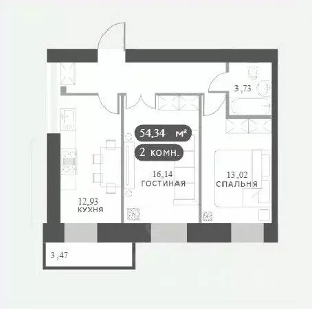 2-к кв. Красноярский край, Красноярск Академгородок мкр,  (54.34 м) - Фото 1