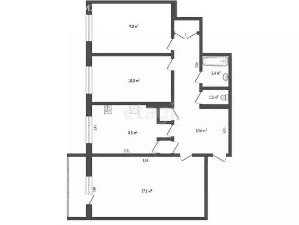 3-к кв. Саха (Якутия), Якутск ул. Богдана Чижика, 2 (61.5 м) - Фото 1