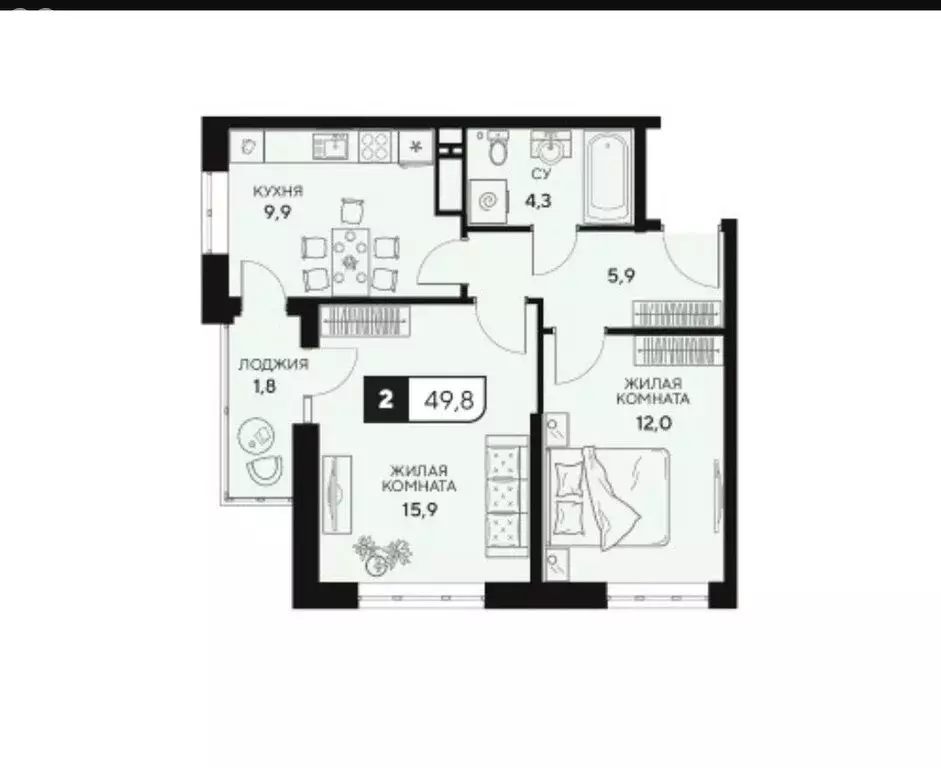 2-комнатная квартира: Анапа, Анапское шоссе, 18к1 (52 м) - Фото 1