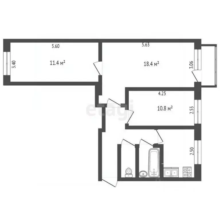 3-к кв. Калужская область, Калуга ул. Дружбы, 9 (58.0 м) - Фото 2