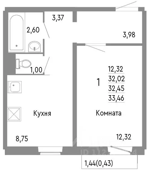 1-к кв. Челябинская область, Челябинск Нефтебазовая ул., 1к2 (32.45 м) - Фото 0