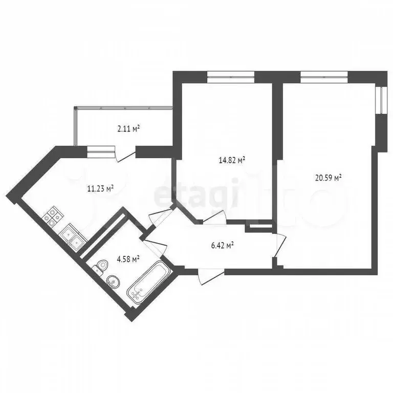 2-к. квартира, 60 м, 8/9 эт. - Фото 0