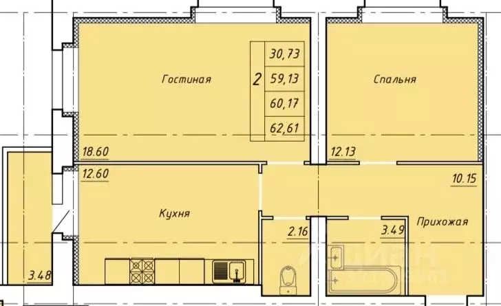 2-к кв. Тамбовская область, Тамбов ул. Гастелло, 109Б (62.61 м) - Фото 0