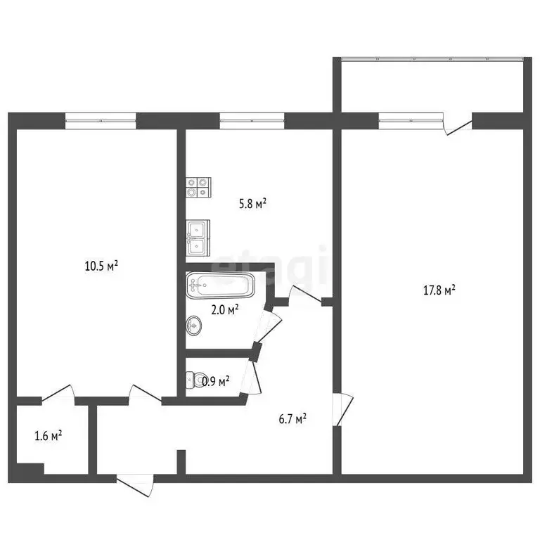 2-комнатная квартира: Севастополь, улица Дмитрия Ульянова, 11 (46.1 м) - Фото 1