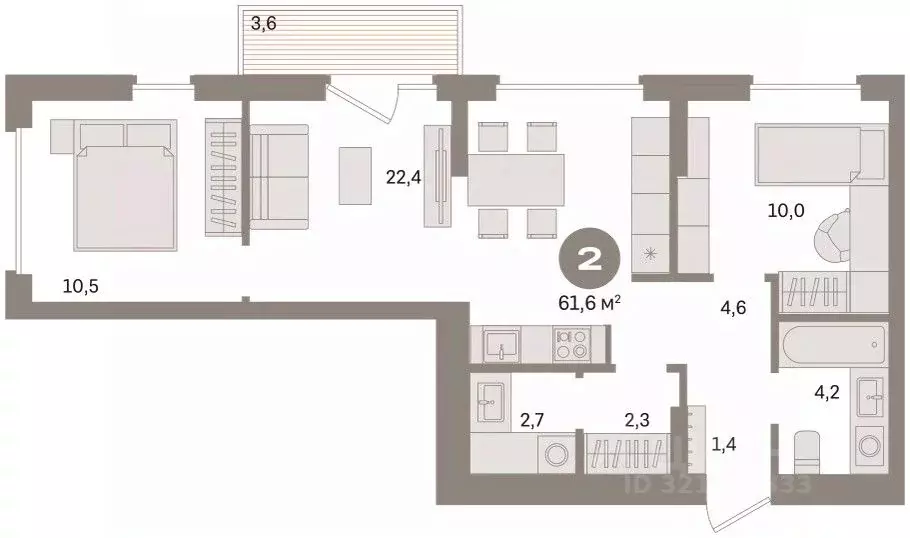 2-к кв. Омская область, Омск  (61.6 м) - Фото 2