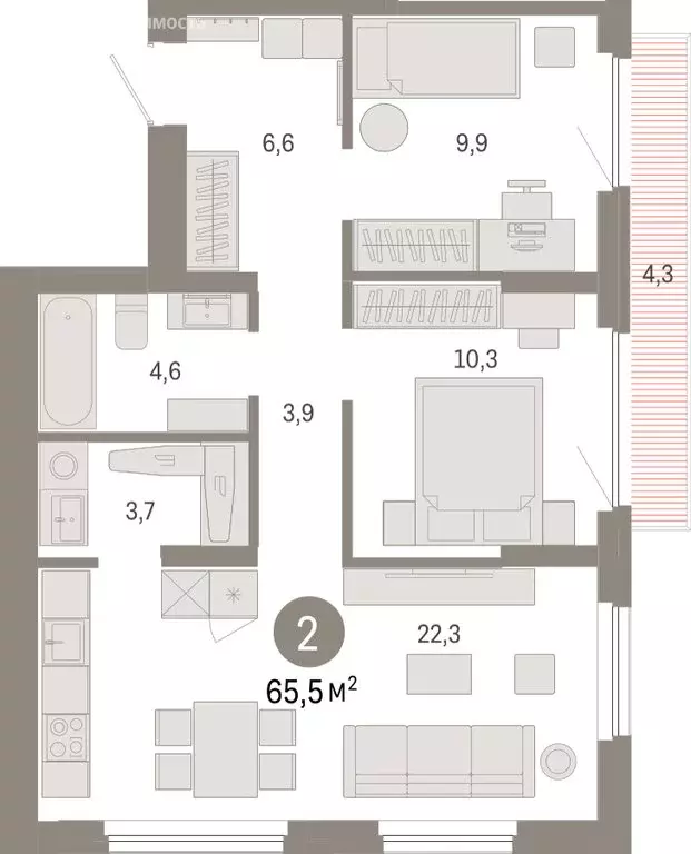 2-комнатная квартира: Новосибирский район, рабочий посёлок Краснообск, ... - Фото 1