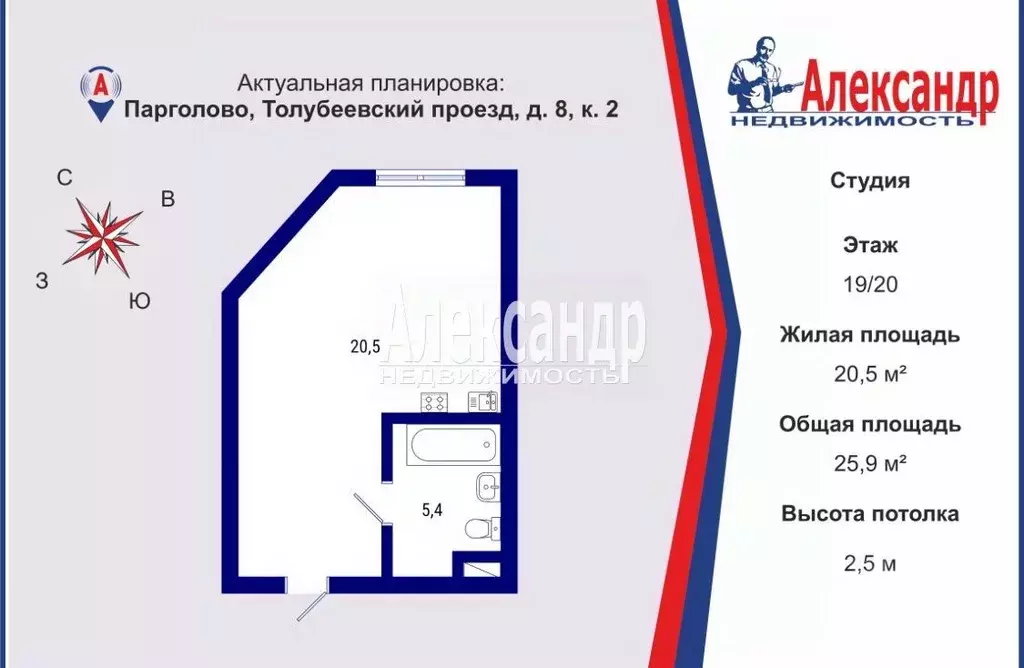 Студия Санкт-Петербург пос. Парголово, проезд Толубеевский, 8к2 (25.9 ... - Фото 1