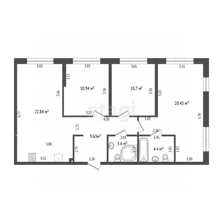 3-к кв. Тюменская область, Тюмень Харьковская ул., 72Б (82.3 м) - Фото 1